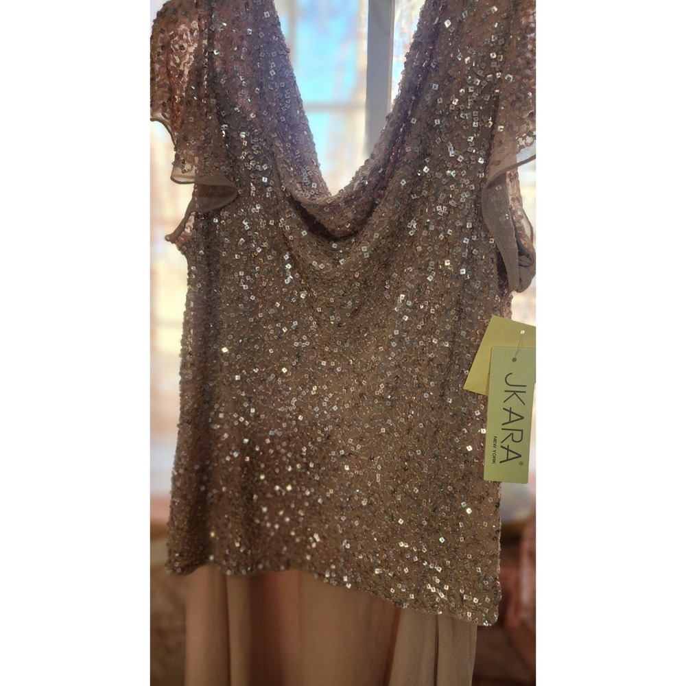 JKara Beige Sequin Mother of the Bride Formal Gown Dress Size 10 - Picture 3 of 4